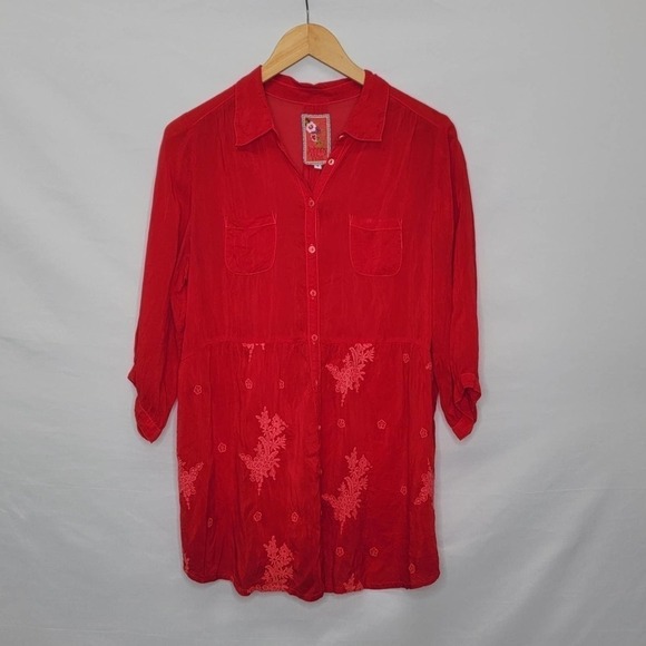 JOHNNY Was three quarter sleeve sheer button up collared double breast pockets - Picture 11 of 15